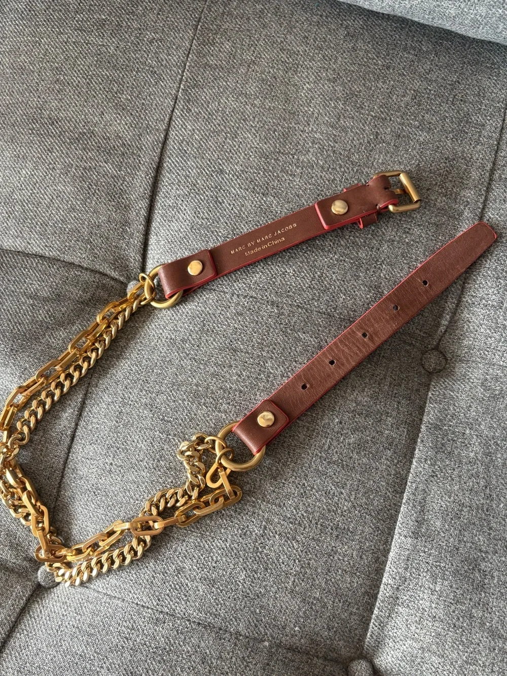 Marc by Marc Jacobs Brown Orange Leather Chain Belt Gold Tone Rare